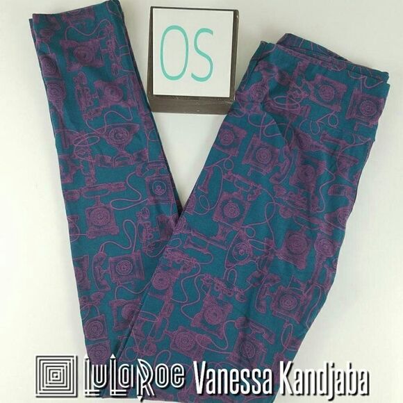 LuLaRoe OS Leggings Antique Phones NEW - Picture 1 of 1